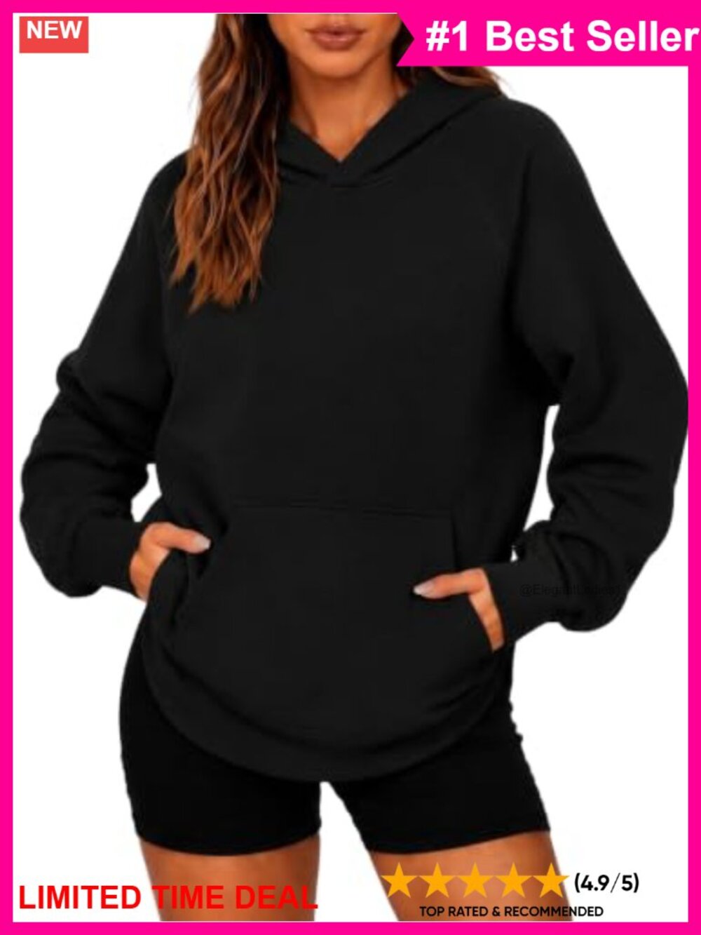Oversized Fleece Hoodie Pullover Midweight Long Sleeve Kangaroo Pocket